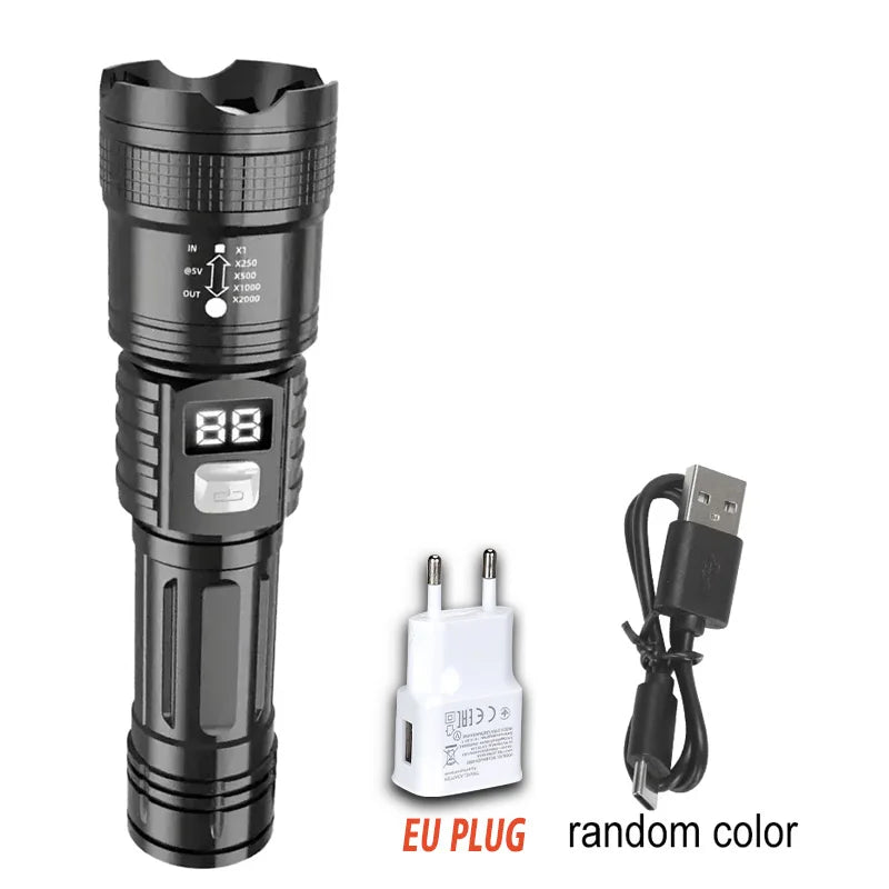 100000LM Super Bright Led Flashlights Rechargeable LED Torch Long Range Tactical Lamp for Outdoor Waterproof Camping Lantern