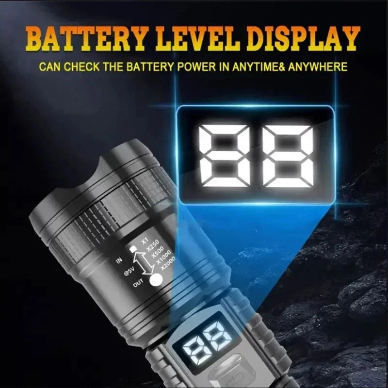 100000LM Super Bright Led Flashlights Rechargeable LED Torch Long Range Tactical Lamp for Outdoor Waterproof Camping Lantern