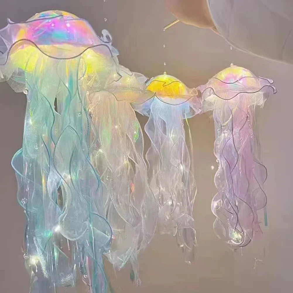 Jellyfish Lamp Portable Flower Atmosphere Night Light Girl Room Hanging Light Decorations Handmade DIY Ceiling Lantern Ornaments