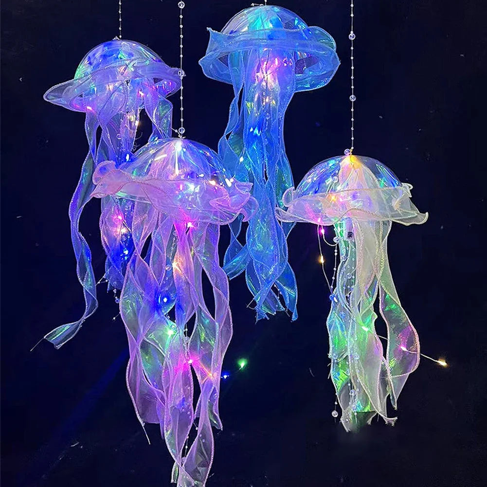 Jellyfish Lamp Portable Flower Atmosphere Night Light Girl Room Hanging Light Decorations Handmade DIY Ceiling Lantern Ornaments