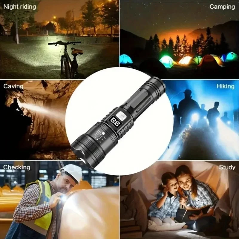 100000LM Super Bright Led Flashlights Rechargeable LED Torch Long Range Tactical Lamp for Outdoor Waterproof Camping Lantern